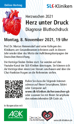 Herzwochen 2021: Herz unter Druck - Diagnose Bluthochdruck, Online Vorträge über das Motto der Aufklärungskampagne der Deutschen Herzstiftung